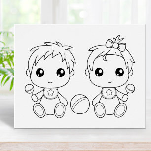 Twins Baby Boy Girl Colouring Page Poster
