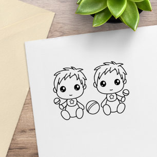 Twins Baby Boys Colour Me Rubber Stamp