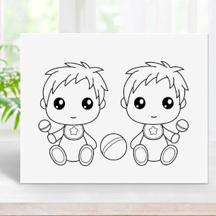 Twins Baby Boys Colouring Page Rubber Stamp