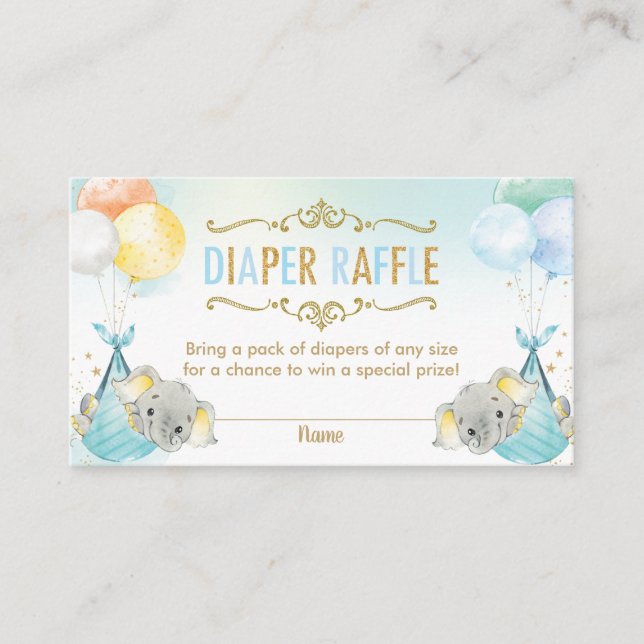Twins Baby Boys Elephant Diaper Raffle Ticket Enclosure Card (Front)
