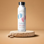 Twins Baby Footprints Name Water Bottle<br><div class="desc">Adorably designed for twin announcements,  this personalised water bottle features pink and blue baby footprints along with both names and a due date. A charming gift idea for expecting twin parents,  pregnancy reveals,  or a custom keepsake to cherish this milestone.</div>