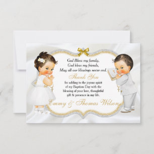 Twins Baby Girl Boy Baptism Gold Cross Thank You