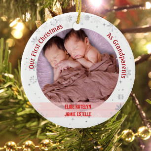 Twins Baby Girls 1st Xmas As Grandparents 2 Photos Ceramic Tree Decoration