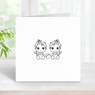 Twins Baby Girls 1x1 Rubber Stamp