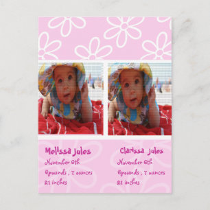 twins baby girls announcement photocard postcard