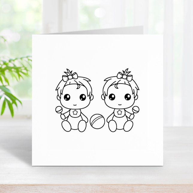 Twins Baby Girls Colour Me Rubber Stamp (Creator Uploaded)