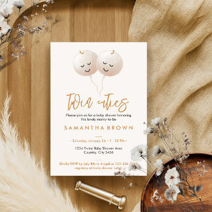 Twins Baby Shower Beige Cute Balloon Invitation