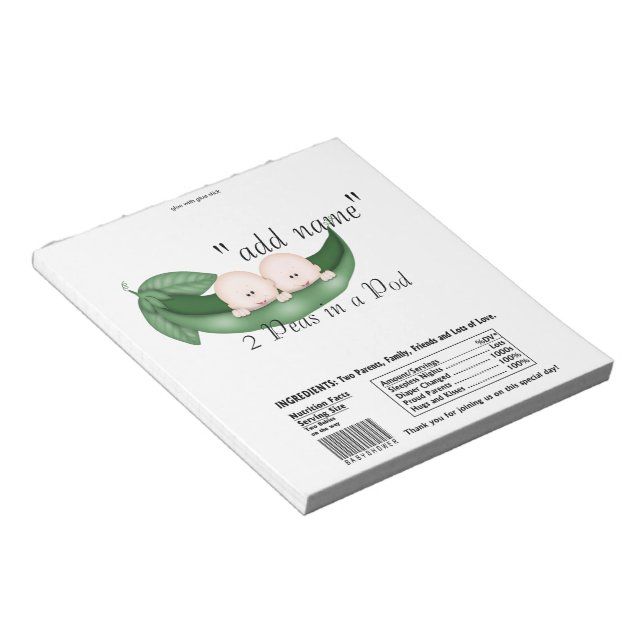 Twins Baby Shower Candy Bar Wrappers Party Favour Notepad (Angled)