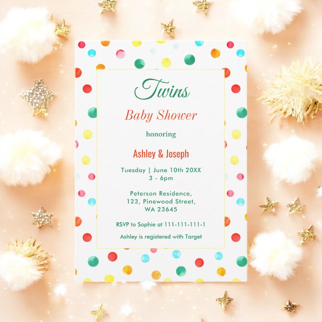 Twins Baby Shower Colourful Fiesta Confetti Invitation (Creator Uploaded)