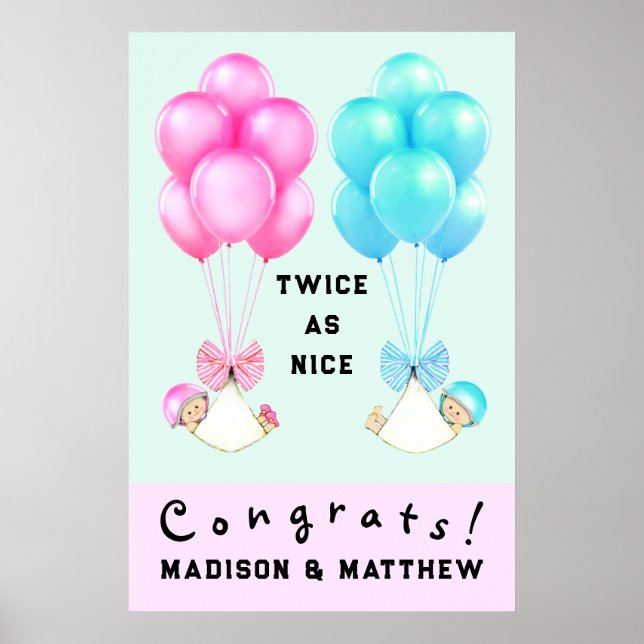 Twins Baby Shower Congrats Poster (Front)