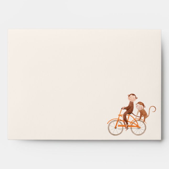 Twins Baby Shower Cute Monkey Double Trouble  Envelope (Front)