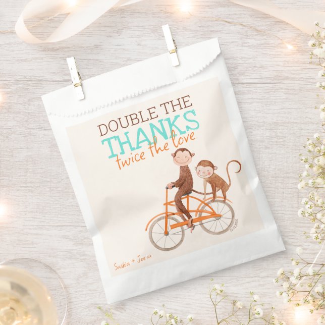 Twins Baby Shower Cute Monkey Double Trouble  Favour Bags (Clipped)