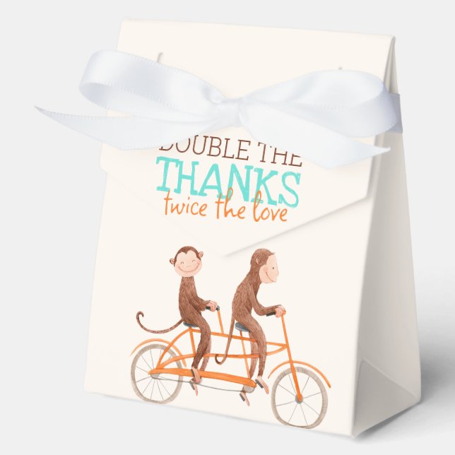 Twins Baby Shower Cute Monkey Double Trouble  Favour Box (Front)