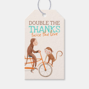 Twins Baby Shower Cute Monkey Double Trouble Gift Tags