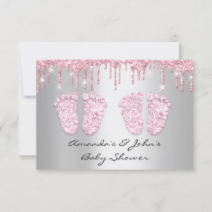 Twins Baby Shower Feet Glitter Drips Girls Invitation