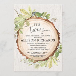 Twins baby shower, gender neutral twin rustic invitation