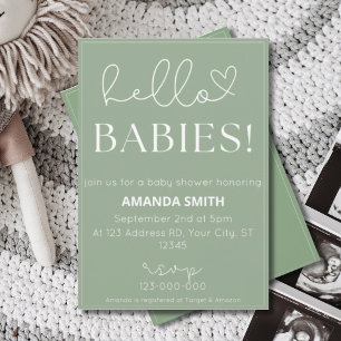 Twins Baby Shower, Hello Babies, Simple Typography Invitation