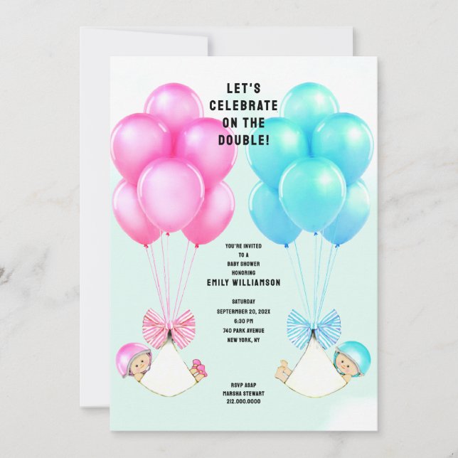 Twins Baby Shower Invitation (Front)
