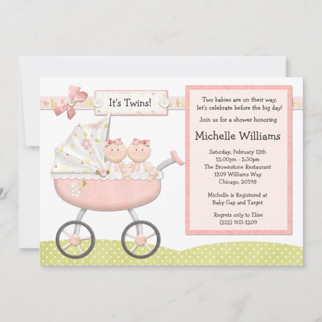 Twins Baby Shower Invitation (Front)