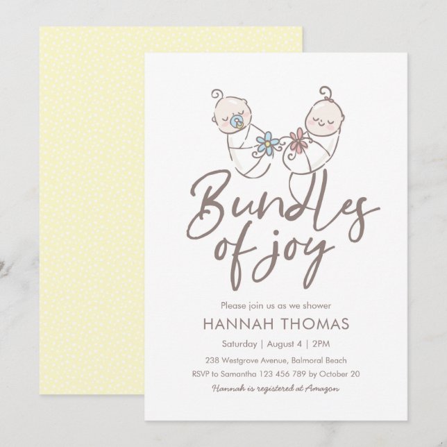 Twins Baby Shower Invitation boy and girl (Front/Back)