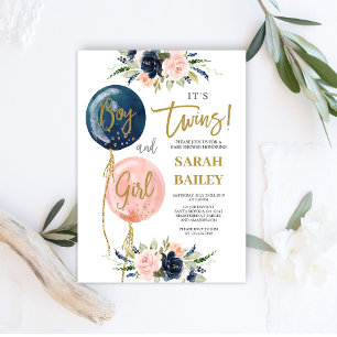 Twins Baby Shower Invitation Boy and Girl