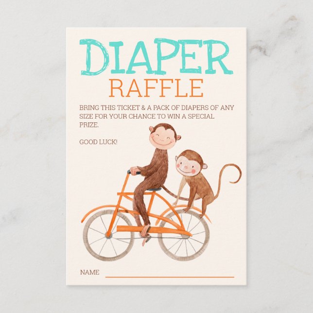 Twins Baby Shower Monkey Double Trouble Diaper Enclosure Card (Front)