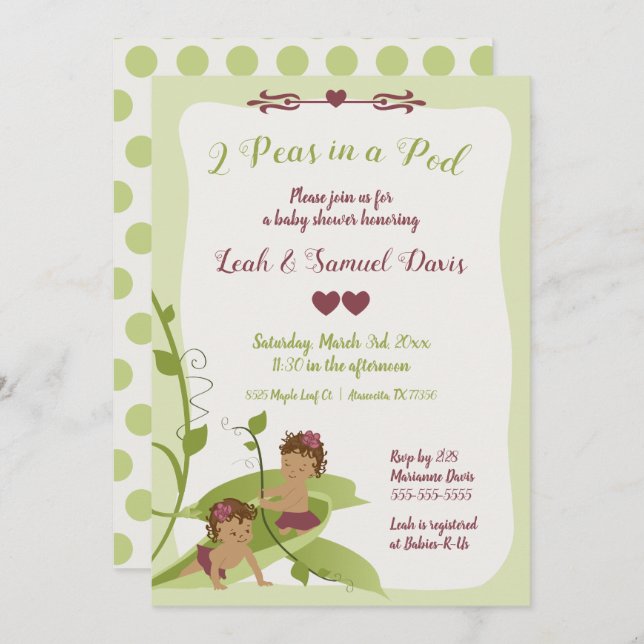 Twins Baby Shower or 1st Birthday Invitation (Front/Back)