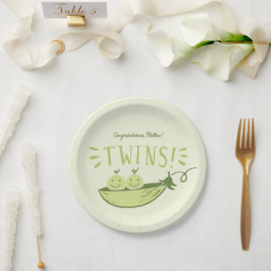 Twins Baby Shower Paper Plate