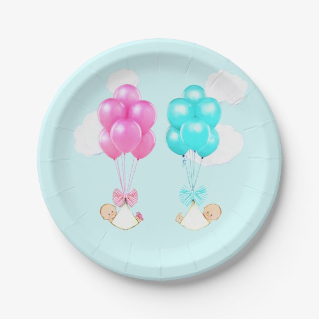 Twins Baby Shower Paper Plate (Front)