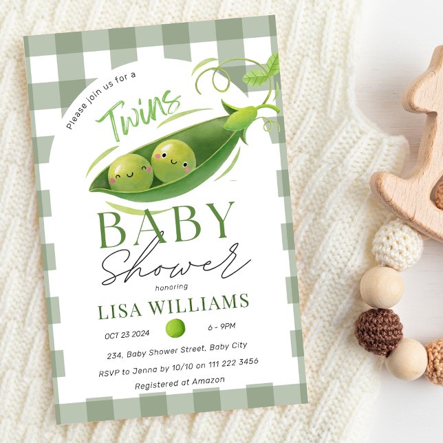 Twins Baby Shower Peas in A Pod Boys Girls Neutral Invitation (Twins Baby Shower Peas in A Pod Boys Girls Neutral Invitation)