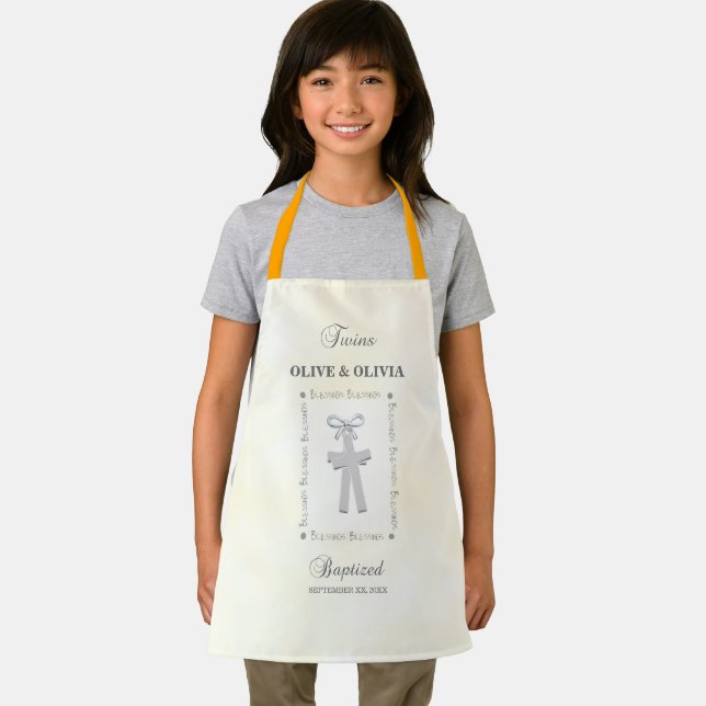 Twins Baptism on Yellow 2 Crosses Personalised Apron (Insitu)