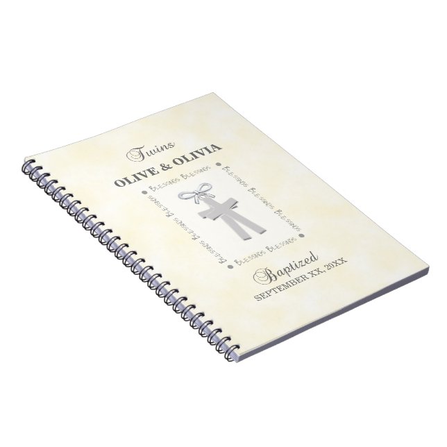 Twins Baptism on Yellow 2 Crosses Personalised Notebook (Right Side)