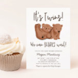 Twins Bear Baby Shower Invitation<br><div class="desc">Cute bear theme baby shower for twins featuring hand painted illustration of a two cub bears. The text says "It's twins! We can bearly wait!" This invitation is great for a gender neutral shower in the fall.</div>