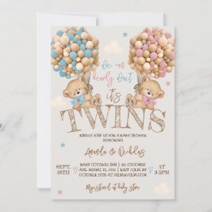 Twins Bear Balloons Baby Shower  Invitation