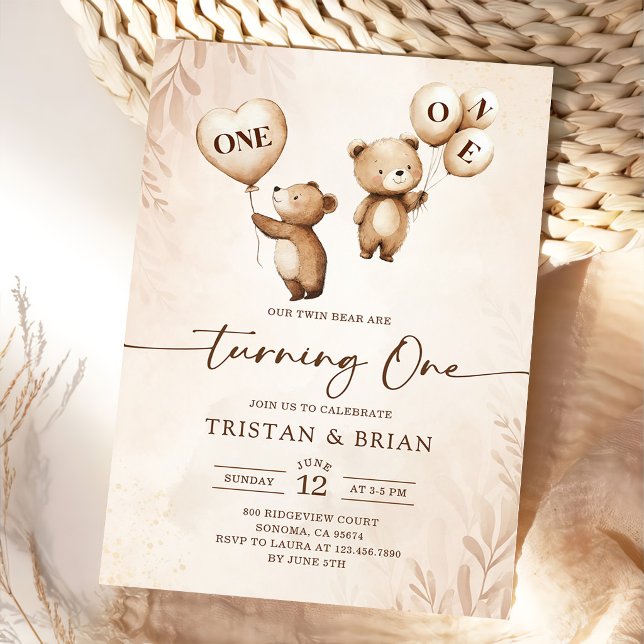 Twins Bear-y First Birthday  Invitation (Creator Uploaded)