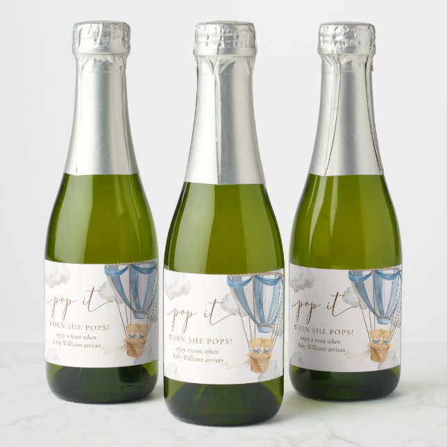 Twins Bearly Wait Teddy Bear Pop It When She Pops Sparkling Wine Label (Bottles)