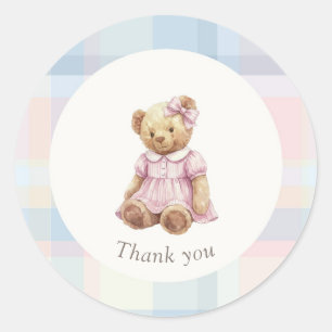 Twins Beary First Birthday Girl Classic Round Sticker