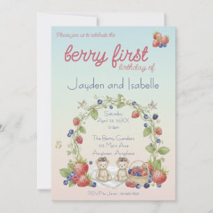 Twins Berry First Birthday Party Invitation