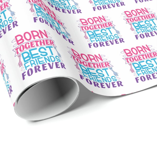 Twins Best Friends Forever - Boy and Girl Wrapping Paper (Roll Corner)
