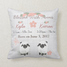 Twins Birth Baby Pillow Lamb Boy Girl Nursery