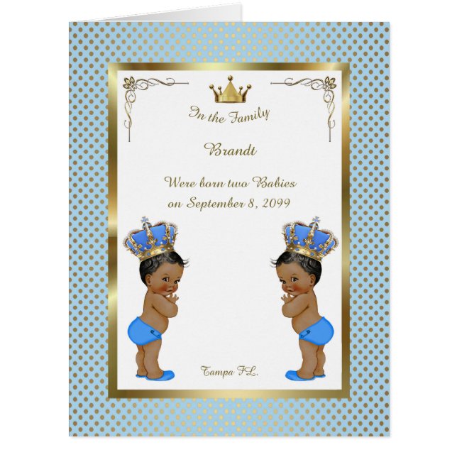 Twins birth BOYS announcement card, photo,souvenir (Front)