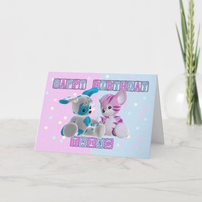 Twins Birthday Card - Pink And Blue (Front)