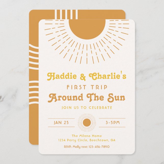 Twins Birthday Invitation | Co-Ed Invitation (Front/Back)