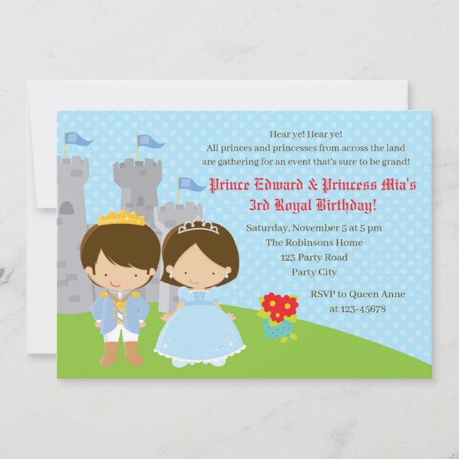 Twins Birthday Invitations (Prince & Princess) (Front)