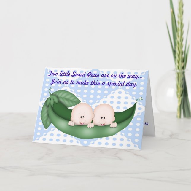 Twins Blue Boy Baby Shower Pea in a Pod Invitation (Front)