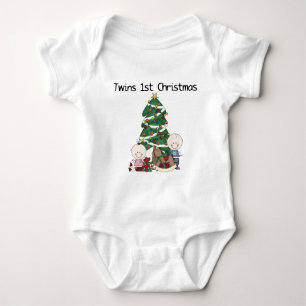 Twins Boy and Girl 1st Christmas Baby Bodysuit