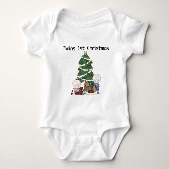 Twins Boy and Girl 1st Christmas Baby Bodysuit (Front)