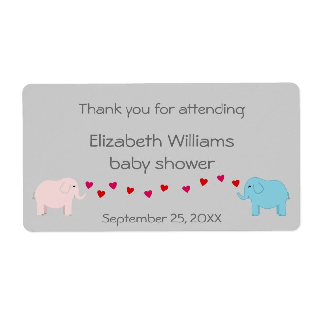 Twins Boy and Girl Elephants Water Bottle Favour (Front)