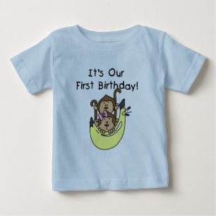 Twins - Boy and Girl Monkey 1st Birthday Baby T-Shirt
