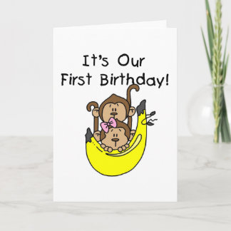 Twins - Boy and Girl Monkey 1st Birthday Card